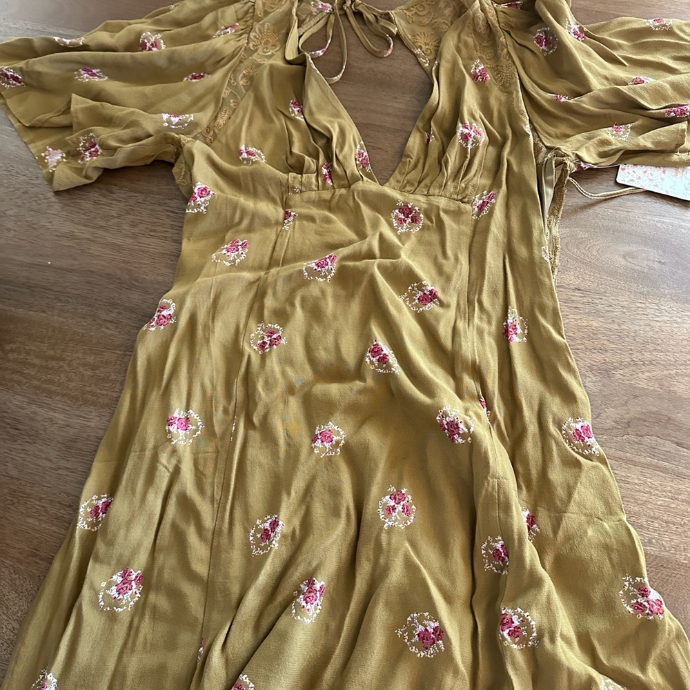 Free People Green Ruched Midi Sundress